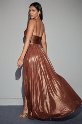 Bronze Spaghetti Strap Backless Dress